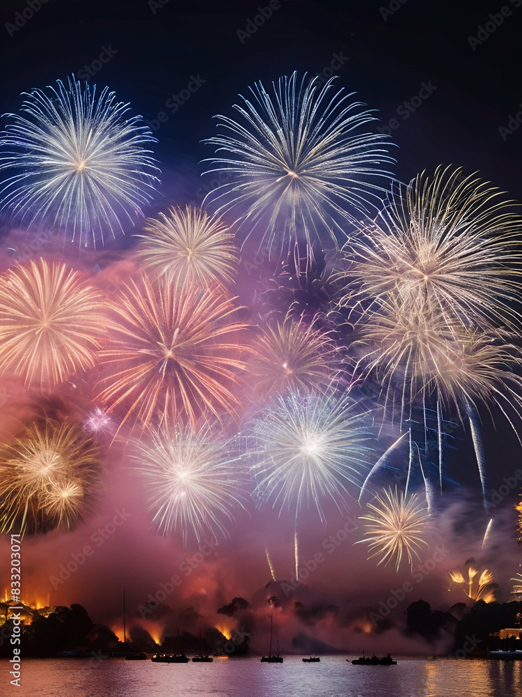 fireworks by the river , fireworks in new year celebration fireworks by the river , fireworks in new year celebration