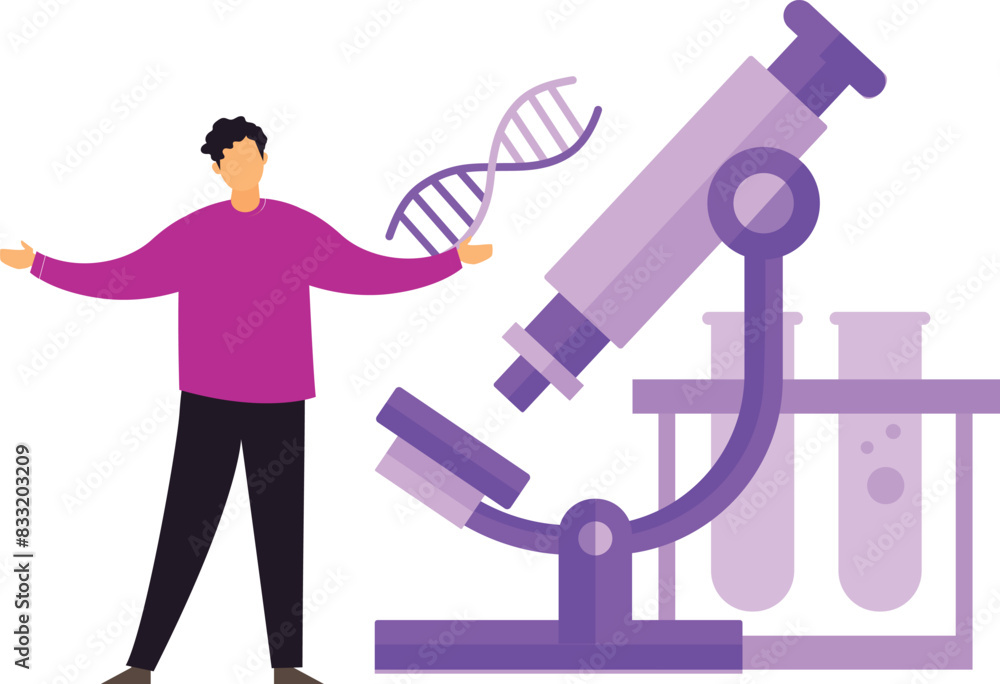 The boy is standing by the microscope. The boy is standing by the microscope.