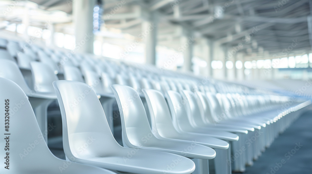 Fototapeta premium White grandstand seats in an empty sports stadium, Ai generated Images