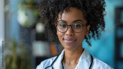 Healthcare professional portrait of a female optometrist with glasses