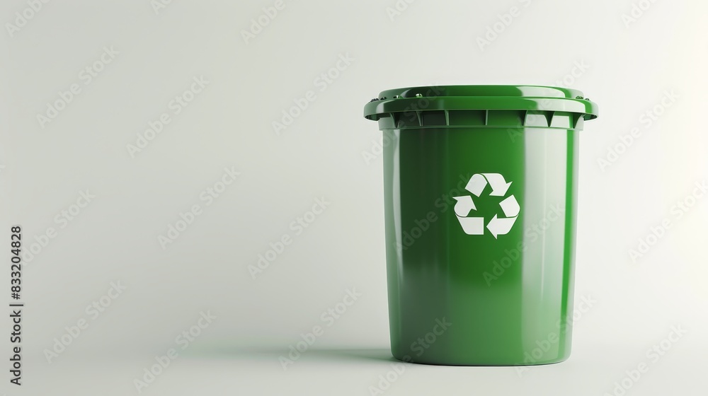 A lone green recycling bin stands against a stark white background A lone green recycling bin stands against a stark white background