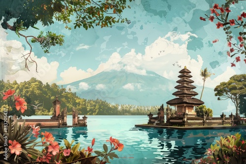 Illustration of Bali Island with Balinese Hindu Temple  World Travel  Paradise