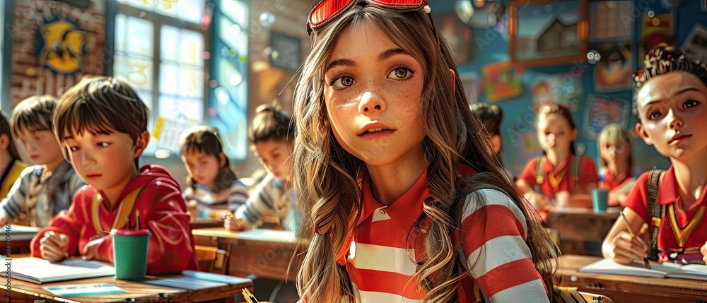 Obraz premium Engaged Students in Classroom Scene Writing in Notebooks with Teacher - Academic Setting Back to School Concept Hyper-Realistic Photography