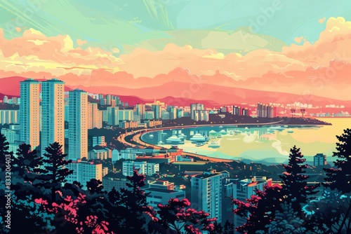 Illustration of Pyongyang City in North Korea, World Travel photo