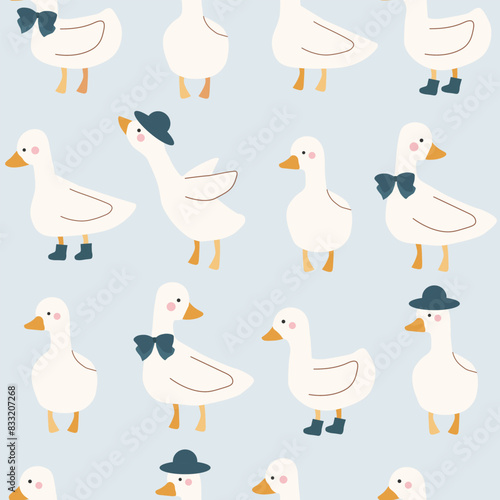 cute duck with boot, bow , and  hat  seamless