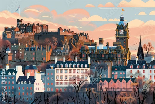 Illustration of Edinburgh city, Scotland , World travel