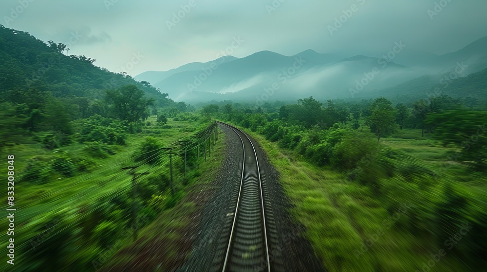 Describe the scenery passing by as seen from the window of an express train. 