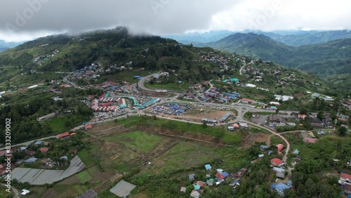 Kundasang, Malaysia - May 28 2024: Aerial View of The Kundasang Town