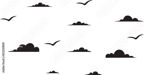 bird and sky solid white background with black silhouette  vector file 