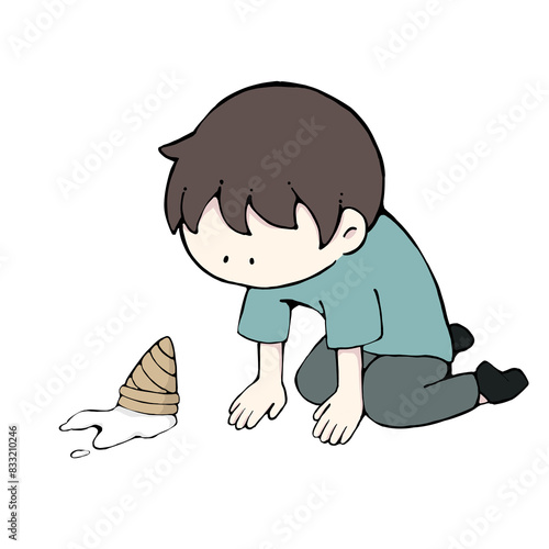 ソフトクリームを落として絶望している男性