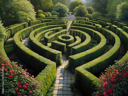 Maze Garden Flowers Oil Painting Landscape Art