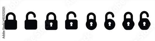 Locks icons set. Padlock flat icon set. Locked and unlocked vector icon set. Lock symbol isolated on transparent background. Padlock symbol. Privacy symbol vector stock illustration.