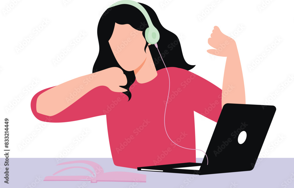 Girl is feeling tired after studying online.