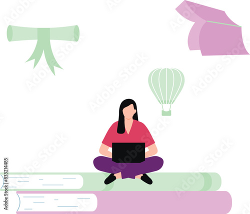 Girl is working online on laptop.