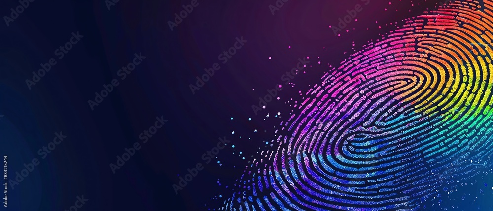Biometric fingerprint in rainbow colors, symbolizing unique identity and LGBT pride, ideal for Pride Month and highlighting unique identities within the LGBTQIA community Biometric fingerprint in rainbow colors, symbolizing unique identity and LGBT pride, ideal for Pride Month and highlighting unique identities within the LGBTQIA community