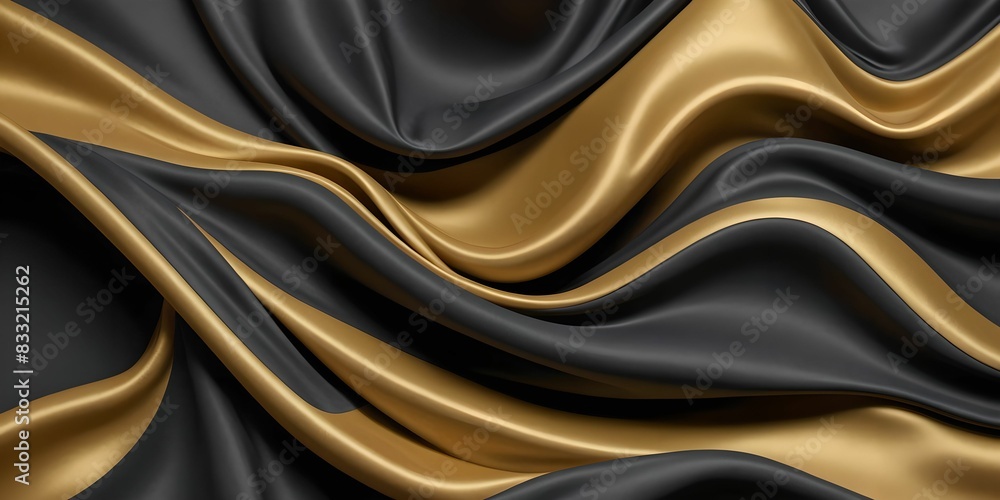 Obraz premium an abstract black and gold wallpaper, depicting flowing silk sheets with ripples and folds.