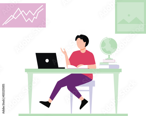 The boy is working online.