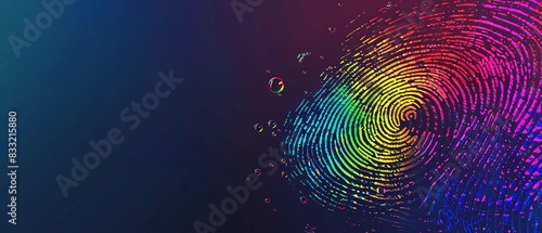 Biometric fingerprint in rainbow colors representing unique identity and LGBT pride, ideal for Pride Month and highlighting unique identities within the LGBTQIA community