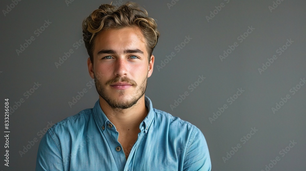 Professional portrait of a young man in a blue shirt Professional portrait of a young man in a blue shirt