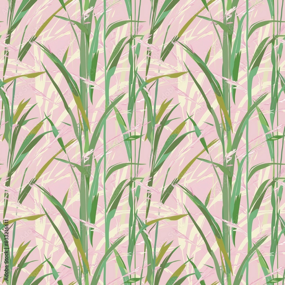 Obraz premium tall grass light pink pastel light green summer fashion fabric pattern seamless textile background