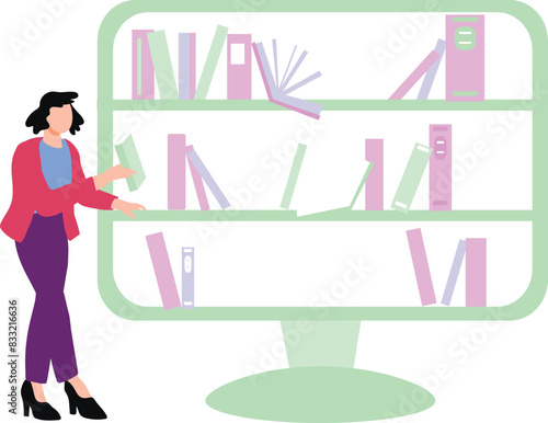 The girl is showing the online library.