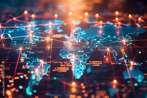 World map with highlighted financial centers connected by lines