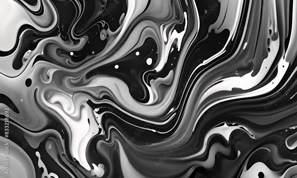 Beautiful Black and White Liquid Swirls with White Particles. Modern Marbling Background. Generative AI. 4K Video. Beautiful Black and White Liquid Swirls with White Particles. Modern Marbling Background. Generative AI. 4K Video.