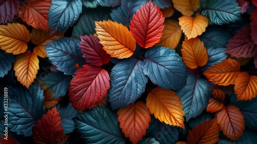 Macro shot many colors leaves spread together to form a beautiful pattern. 