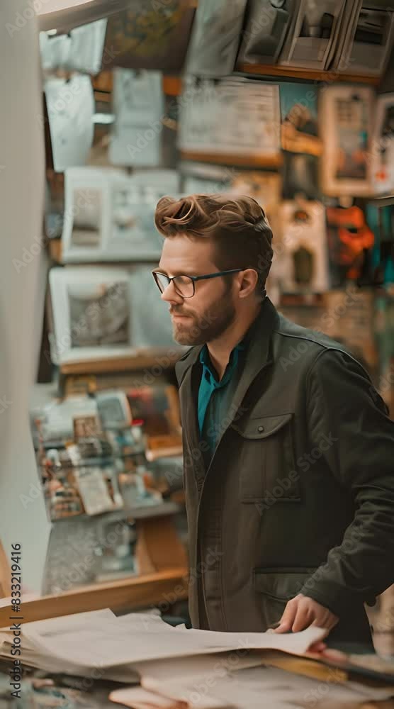 Project manager at vision board. 4K Video.