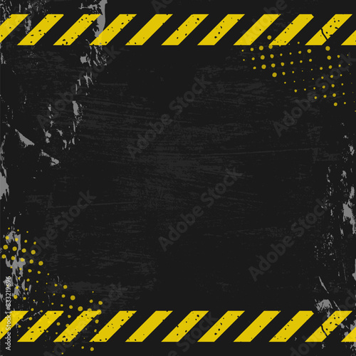 Yellow Stripped Rectangle on dark gray background. Blank Warning Sign and text space. Warning Background. Danger caution grunge tape. Vector illustration for your design. EPS10.