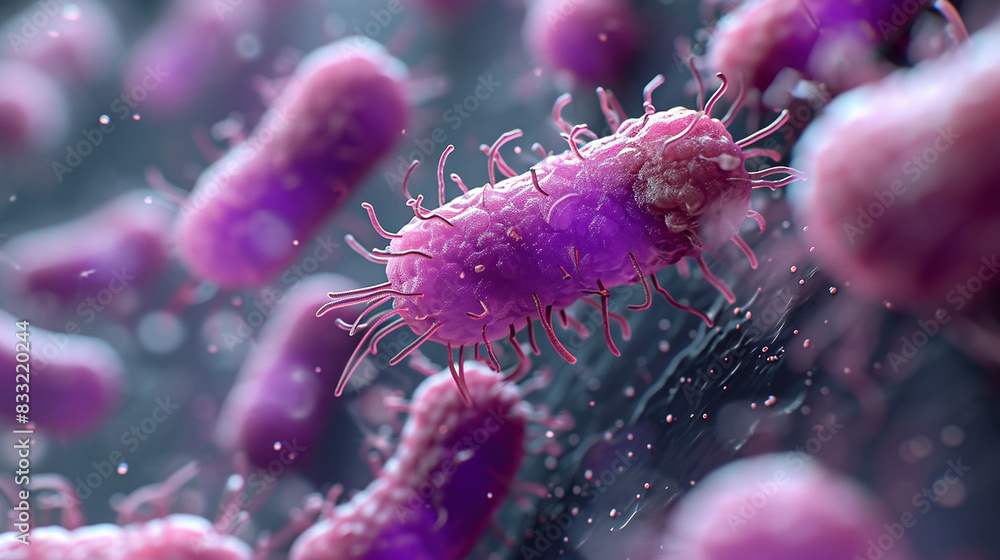 Microscopic View Of Colorful Virus Cells On Bokeh Blur Background Microscopic View Of Colorful Virus Cells On Bokeh Blur Background