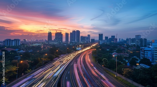 Light flow of traffic on evening city highway