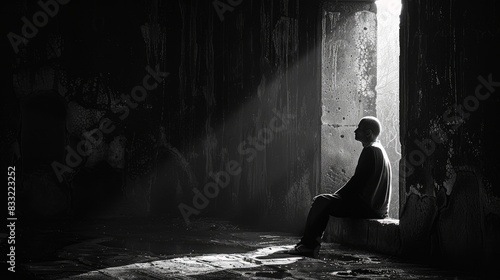 Explore the feelings of solitude and introspection that come with sitting alone in a dark room.  photo