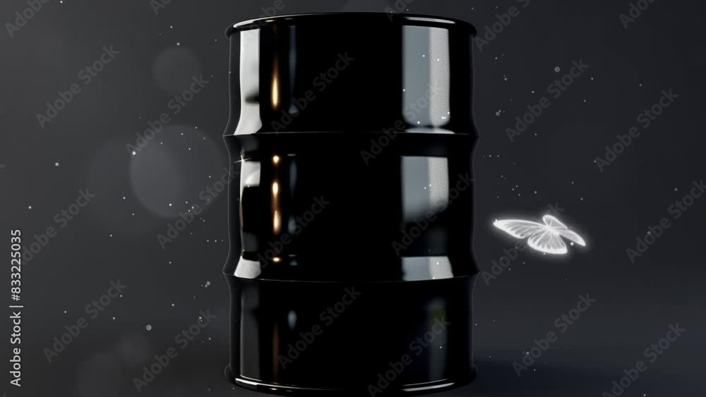 black barrel of crude oil with glossy finish on dark background illustration. seamless looping overlay 4k virtual video animation background black barrel of crude oil with glossy finish on dark background illustration. seamless looping overlay 4k virtual video animation background