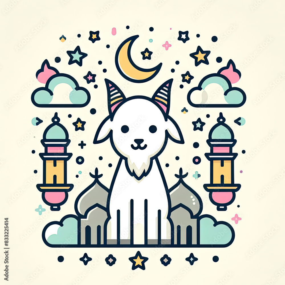 Naklejka premium happy eid al adha with simple art illustration