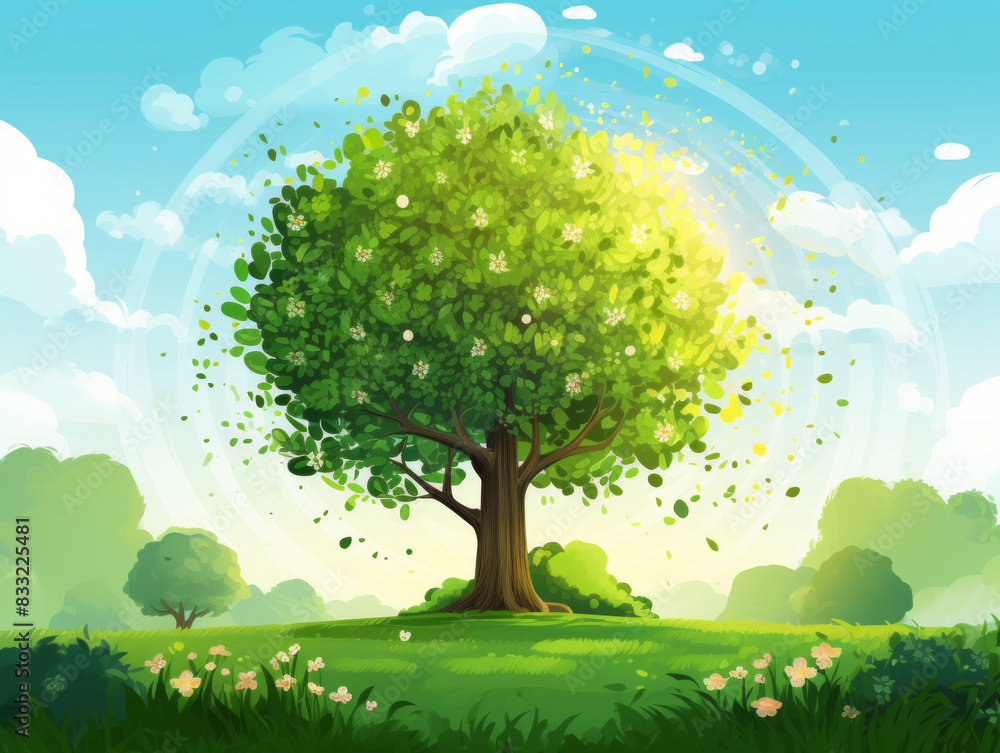Big tree under green countryside Big tree under green countryside
