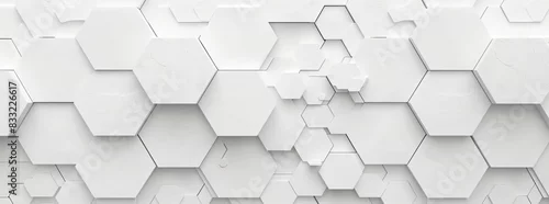 Obraz  z motywem Abstract white background with hexagon pattern, 3d rendering illustration. White abstract wallpaper with geometric shapes and shadows
