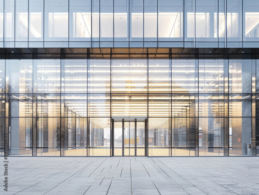 Obraz premium Car advertising background image with blank space on city glass building