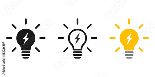 Lightning in light bulb icon. Light bulb symbol with a lightning bolt inside. Vector illustration.