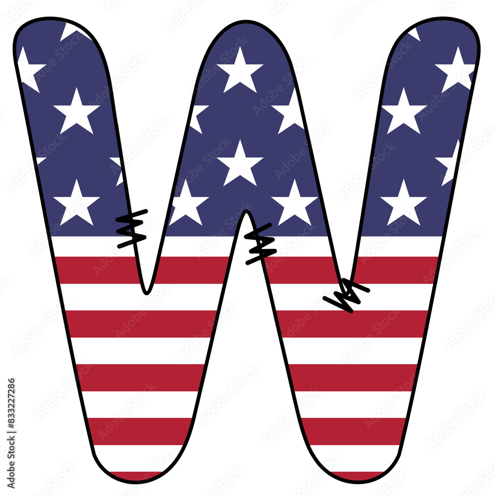 Stylized Letter w With American Flag Design on White Background Stylized Letter w With American Flag Design on White Background