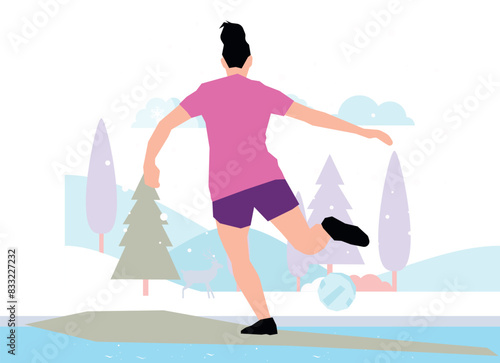 The boy is playing the volley ball.