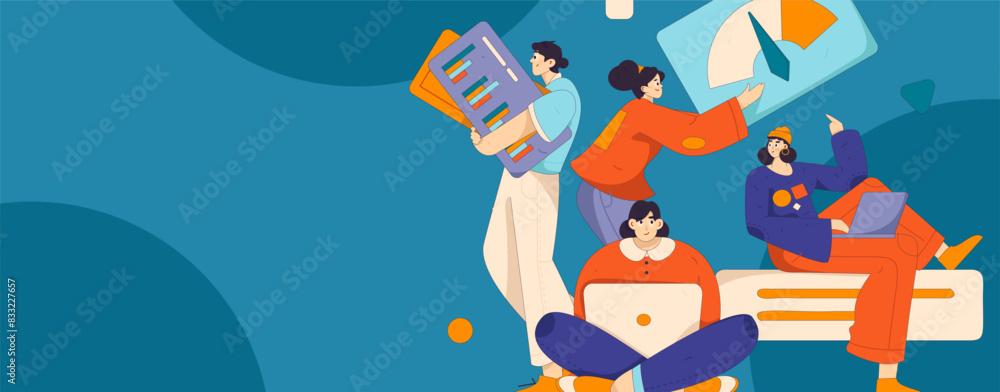 Flat vector illustration of business people operating work scene
