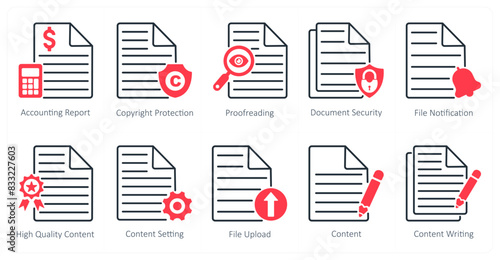 A set of 10 seo icons as accounting report, copyright protection, proofreading