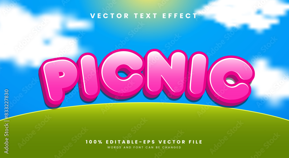 Colorful Picnic 3d editable text effect Template with environment style