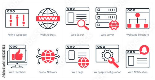 A set of 10 seo icons as refine webpage, web address, web search