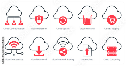 A set of 10 seo icons as cloud communication, cloud protection, cloud update