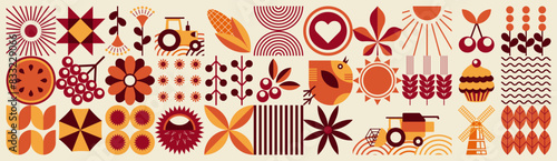 Mosaic geometric floral pattern. Scandinavian style. Natural organic flower plants, eco agriculture concept. Abstraction. Vector minimal illustration	