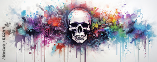 Colorful Paint Splattered Skull © iwaart