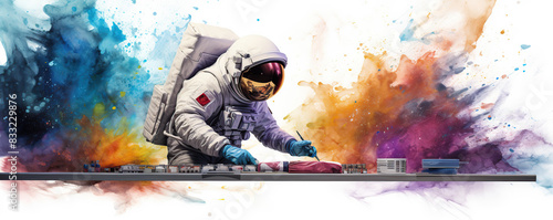 Astronaut Playing DJ Set in Space Suit © iwaart