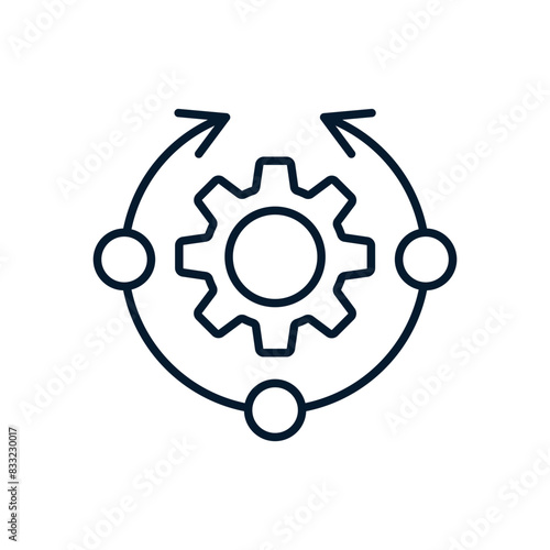 Automatic complex systems of control and management of technological processes. Vector linear icon on a white background.
